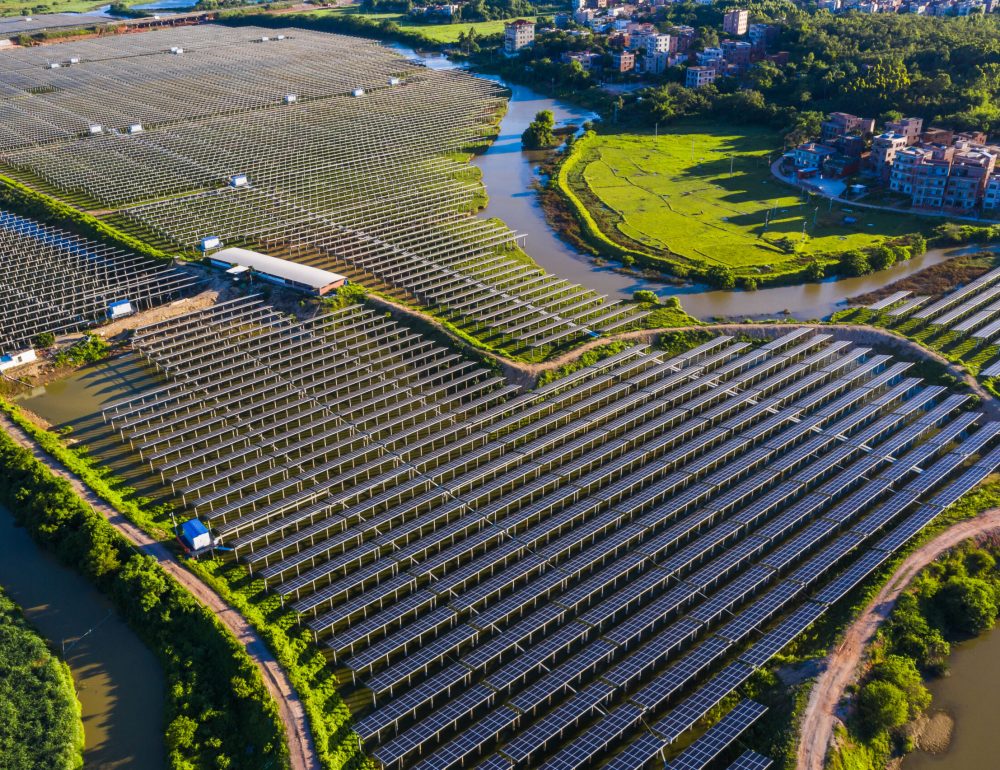 Aerial view of a solar power plant